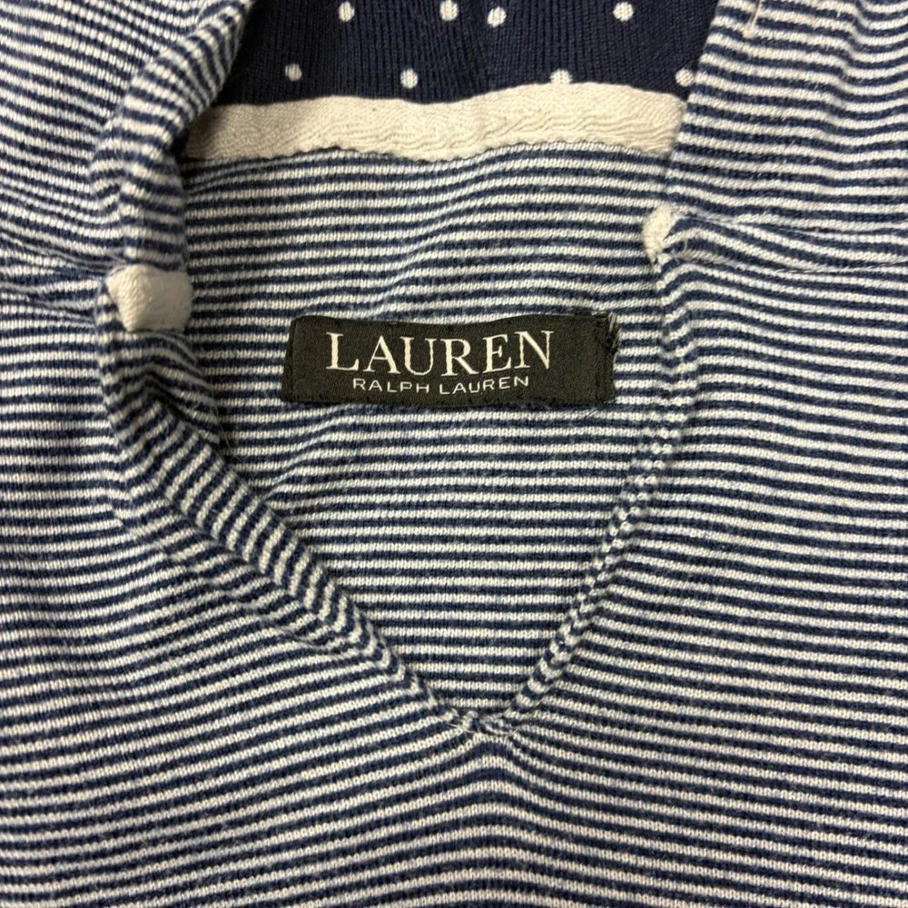 Lauren Ralph Lauren Striped Hooded Nightgown Blue White Polka Dot Lounge Dress